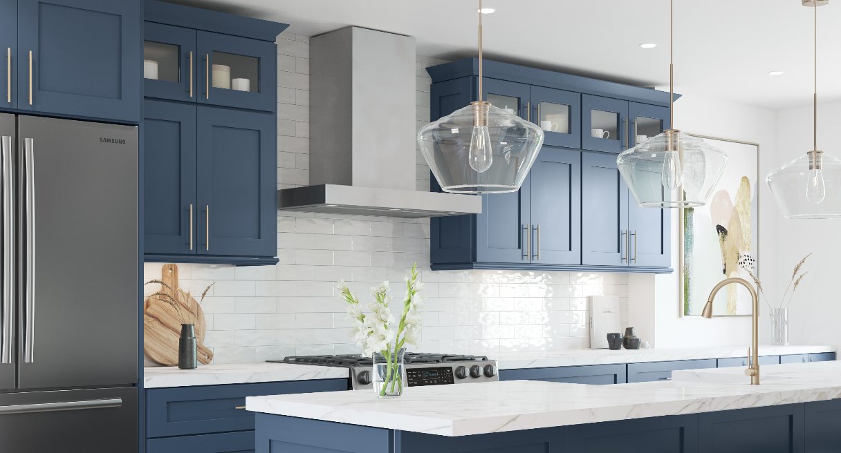 Blue shaker kitchen cabinets